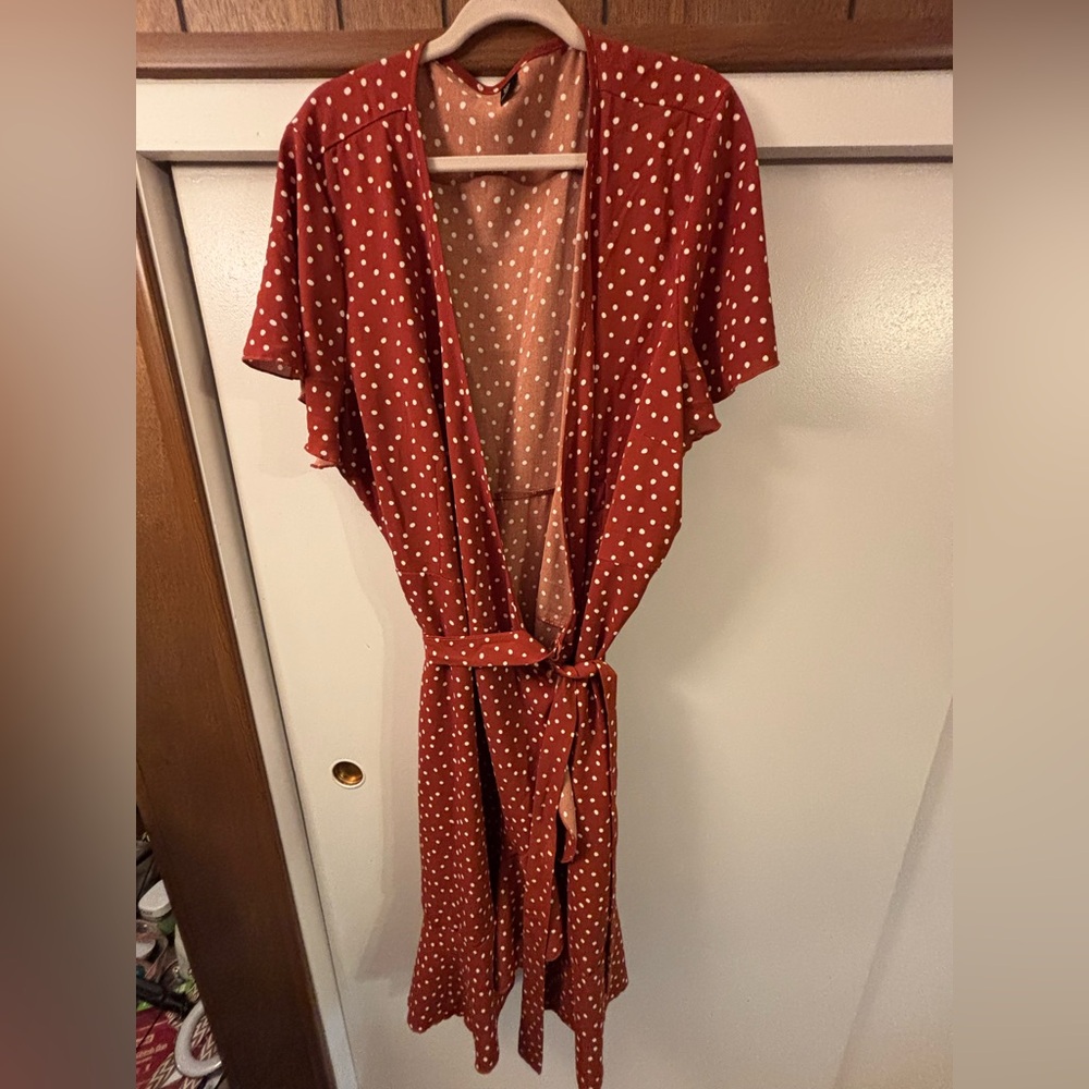 SHEIN Rust Polka Dot Midi Dress